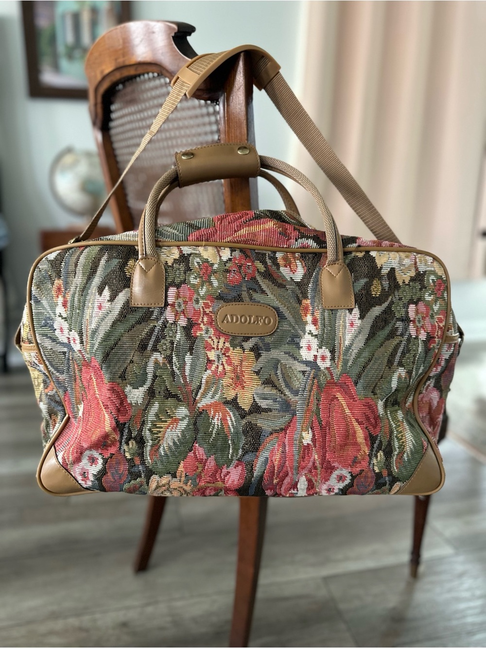 Vintage Adolfo Floral Tapestry Travel Duffel Bag - Picture 2 of 12